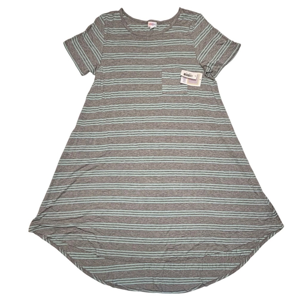 LuLaRoe High Low Dress in Gray and Mint Stripes